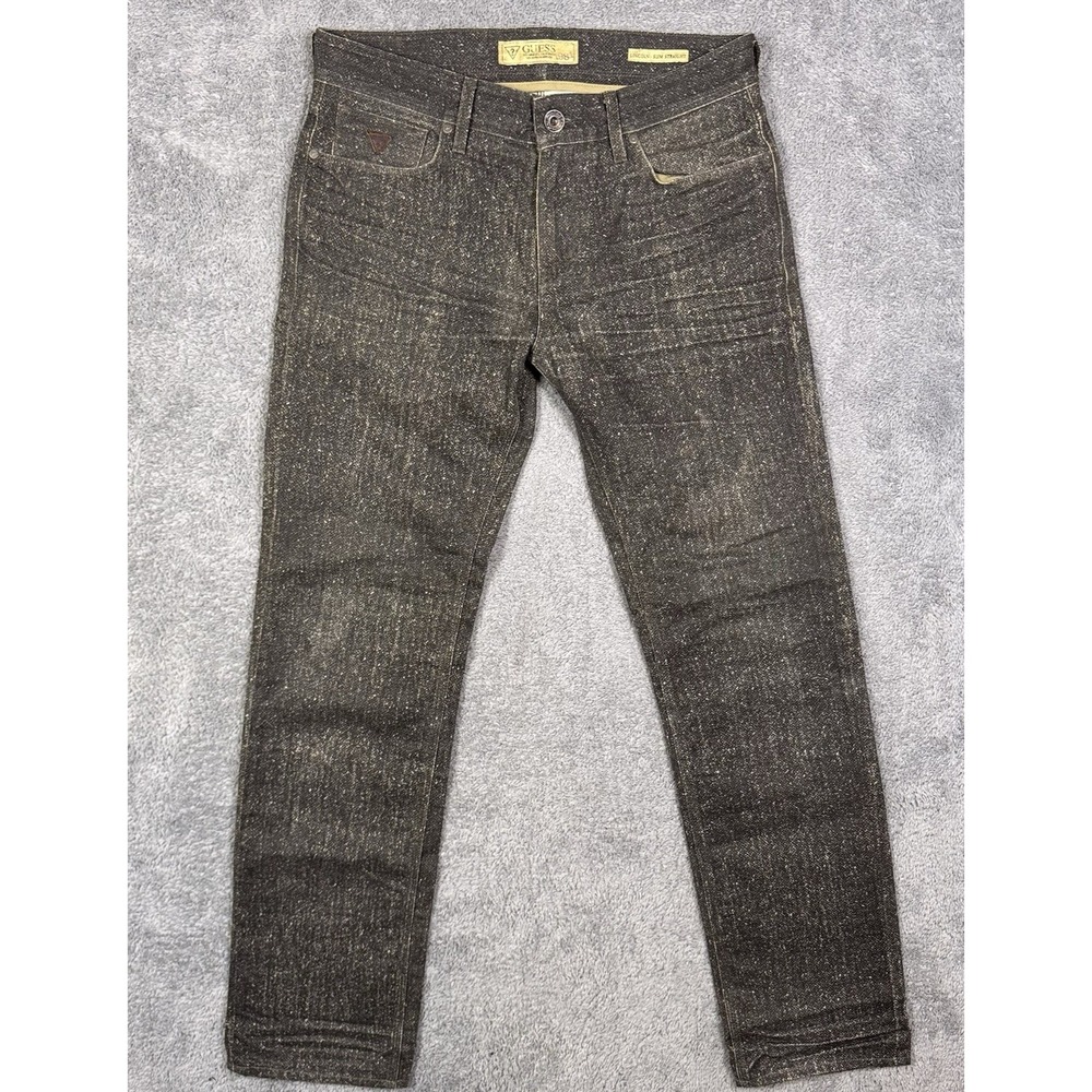 Guess‎ Lincoln Jeans Men 33x33 Slim Straight Whisker Snakeskin Wash Grunge